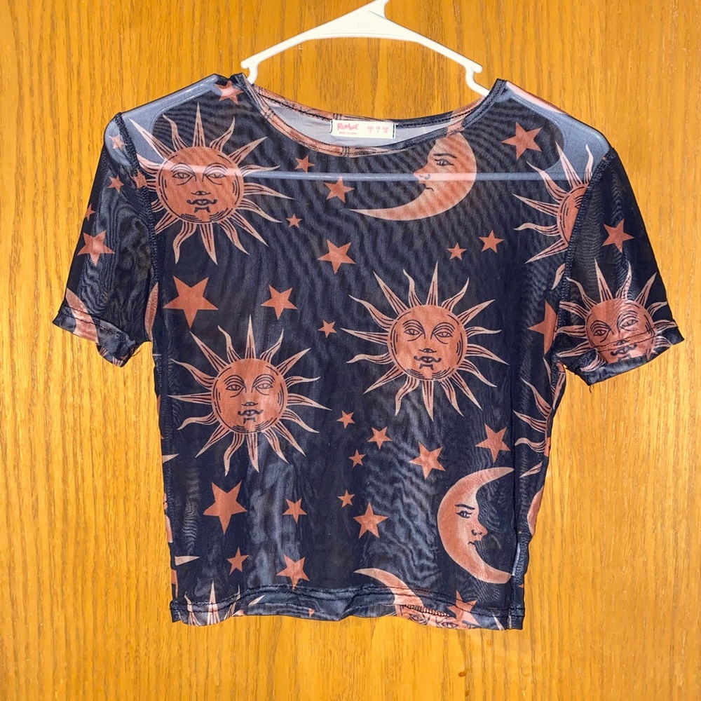 Mesh boho sun & moon crop top :)